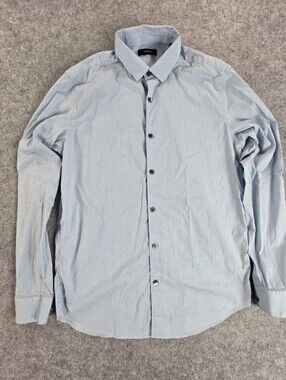 Theory Men's Light Blue Micro-Check Dress Shirt Sz Med